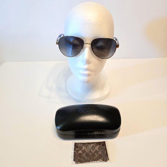 Coach Women's Polarized Aviator Sunglasses HC7111 9001T3 Silver - Picture 2 of 12